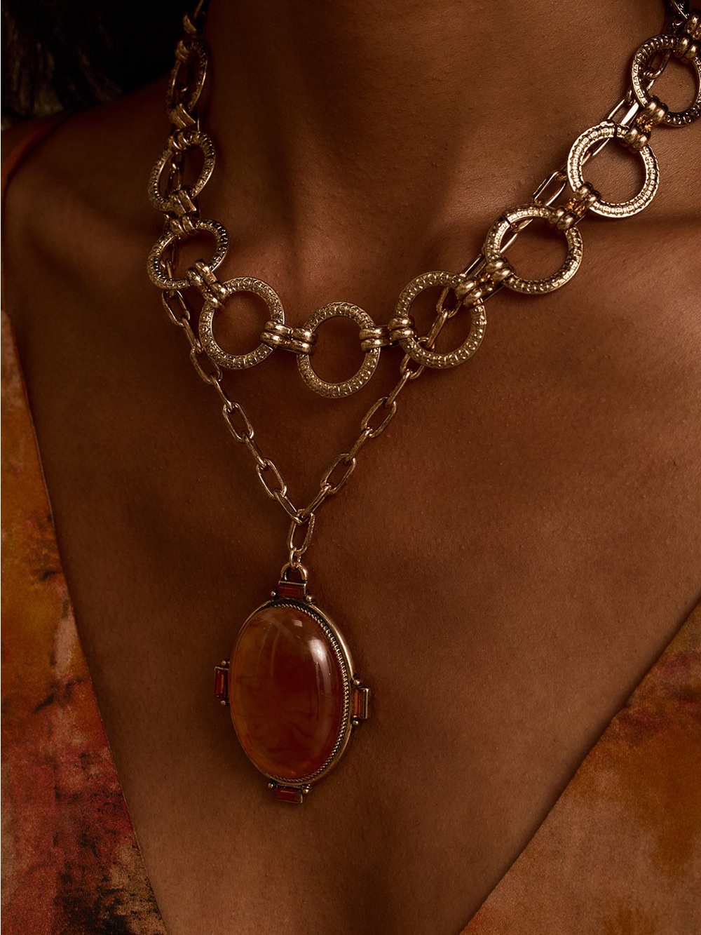 12th Tribe Gold-Tone Chain Necklace with Orange Carnelian Pendant
